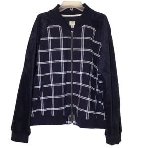 A New Day Navy Checked Suede-Feel Zip-Up Jacket